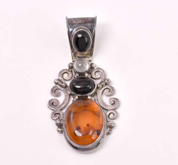 Amber Set in Sterling Pendant