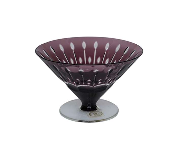 Ajka Hungary Crystal Amethyst Cut to Clear 24 PbO Crystal Footed Bowl, Different Patterns, Inverted Bell Waterford Quality