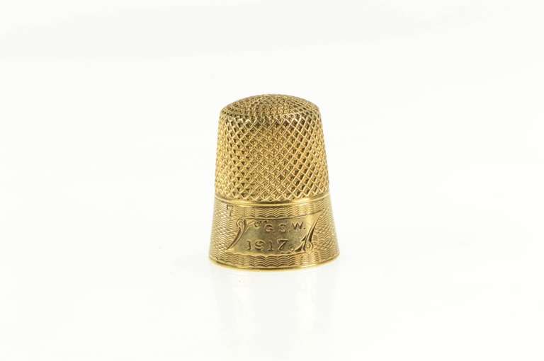 14K Yellow Gold 1917 G S W Monogram Size 7 Sewing Thimble