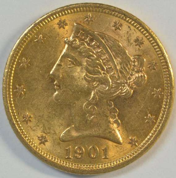 Fully struck Choice BU 1901 $5 Liberty Gold Piece. Nice
