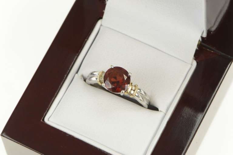 10K White Gold 2.50 Ct Round Garnet Solitaire Two Tone Ring