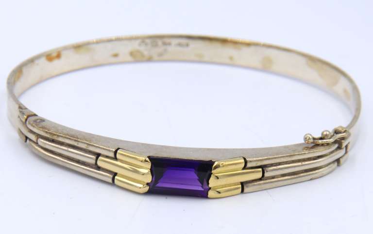 Vintage 925 Sterling Silver Signed Cubic Zirconia Cuff Bangle