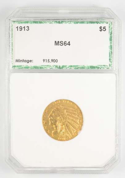 1913 $5 Indian Head Gold Half Eagle