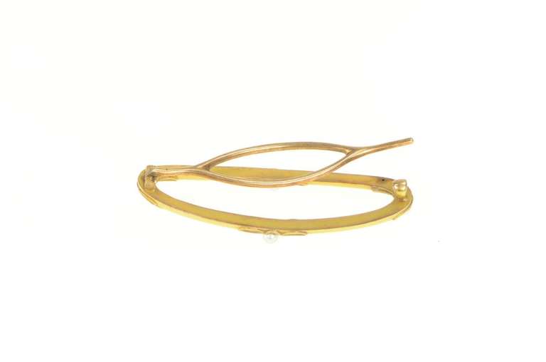 14K Yellow Gold Victorian Seed Pearl Ornate Scarf Clip