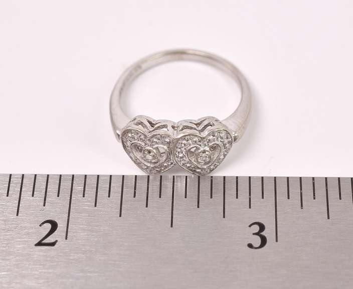 Stunning Double Heart Diamond Ring in White Gold