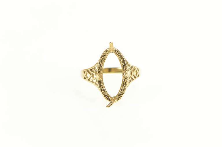 10K Yellow Gold Marquise Ornate Filigree Engagement Setting Ring