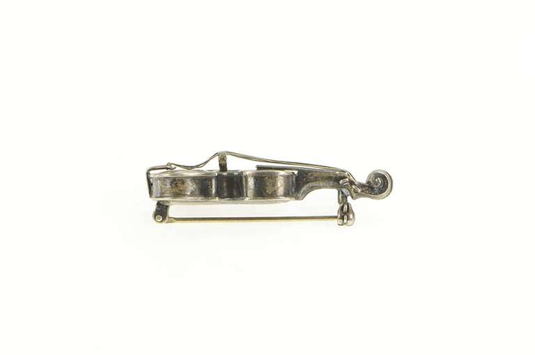 Sterling Silver 3D Ornate Violin Music Stringed Instrument Pin/Brooch