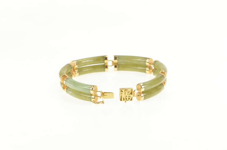14K Yellow Gold Carved Jadeite Chinese Happiness Symbol Bracelet
