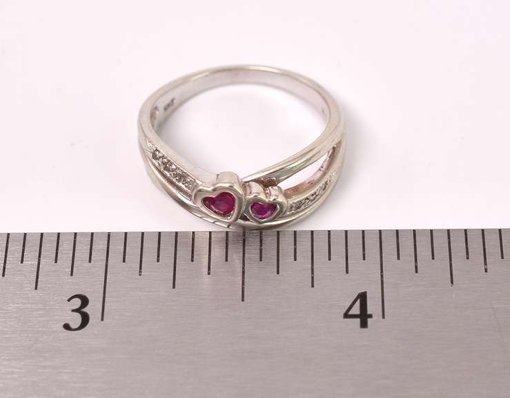 Darling Ruby Heart and Diamond Ring in White Gold