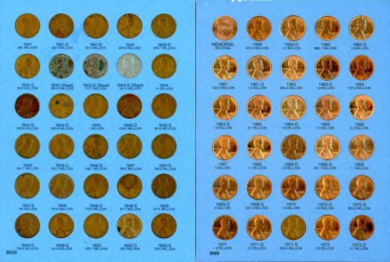 Set of Lincoln Wheat Cents 1941-1998-S in Albums