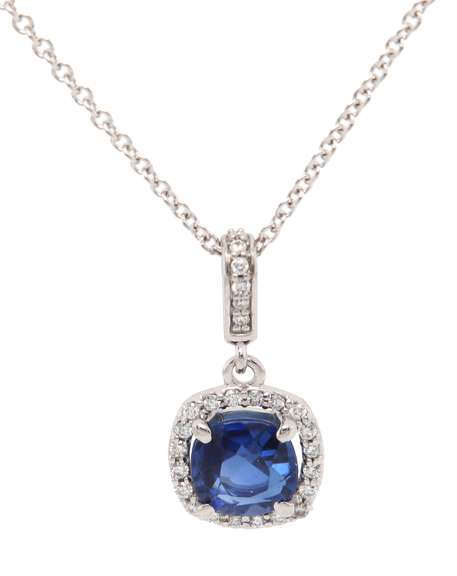Fantastic 1.40ct Round Sapphire and 0.10ctw Diamond Frame Pendant Necklace