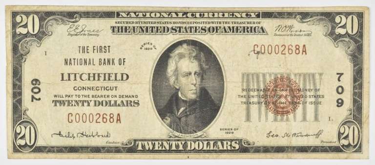 1929 $20 Litchfield, CT United States National Currency - 709