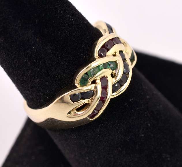 Exciting Emerald, Sapphire, and Ruby Ring in 14K Yellow Gold