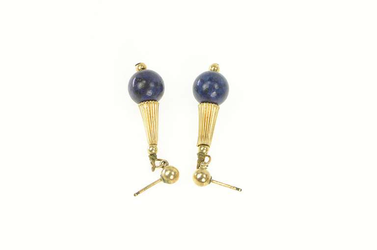 Gold Filled 1960's Lapis Lazuli Sphere Curved Dangle Earrings