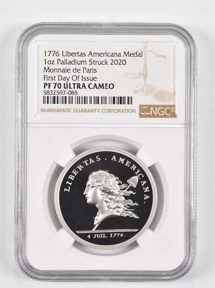PF70 UCAM 1776 Struck 2020 Monnaie de Paris 1 Oz Palladium Graded NGC