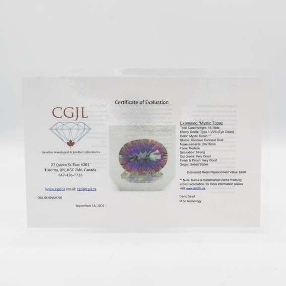 Certified 16.18 Ct  Mystic Topaz Solitaire