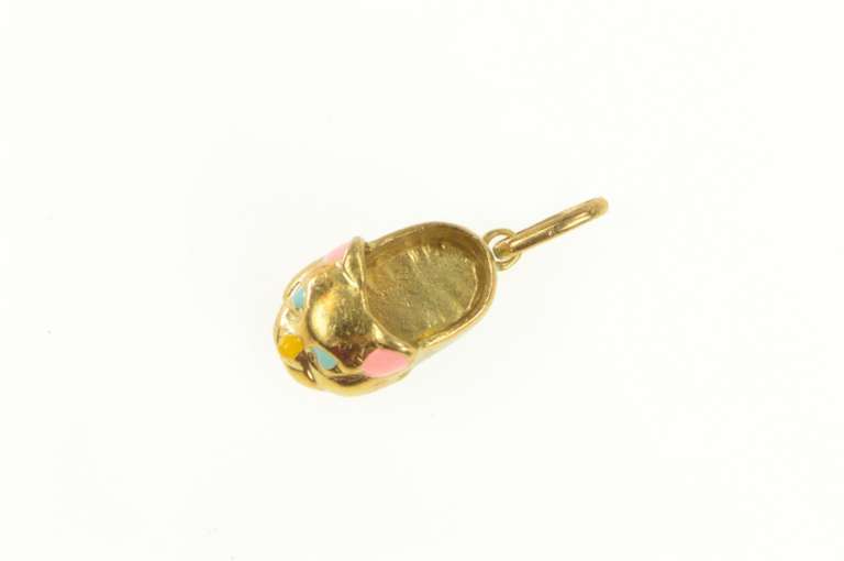 14K Yellow Gold Retro 3D Enamel Kitty Cat Slipper Loafer Charm/Pendant