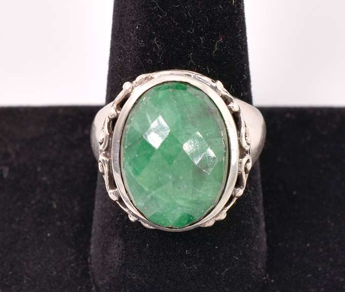Green Gem In Sterling Ring
