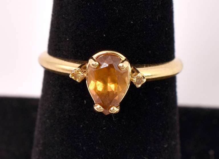 Tasteful Golden Topaz and Yellow Diamond Ring in 14k Yellow Gold