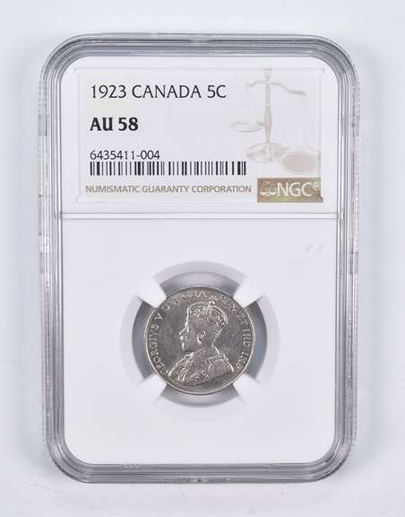 AU58 1923 Canada 5 Cents NGC