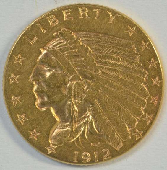Vibrant lustrous 1912 US $2.50 Indian Gold Piece