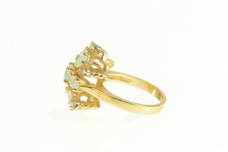 14K Yellow Gold Victorian Style Opal Diamond Flower Cluster Ring