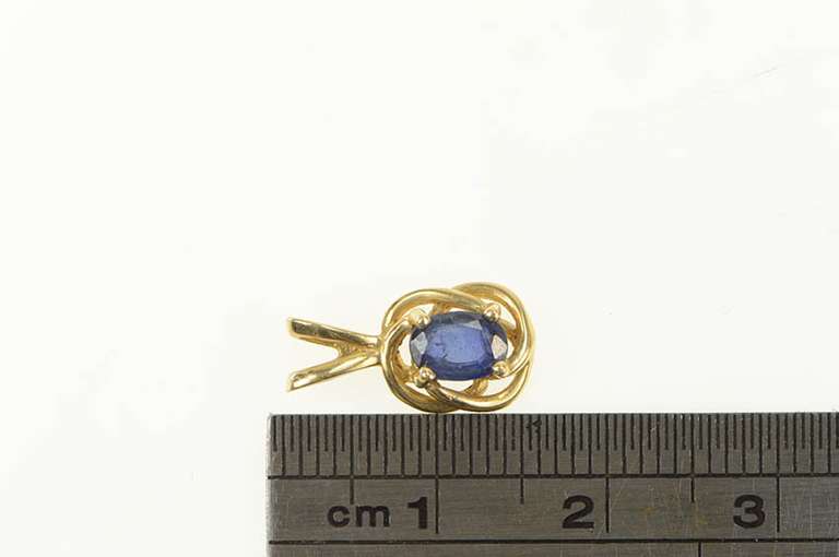 14K Yellow Gold Oval Natural Sapphire Spiral Halo Vintage Pendant