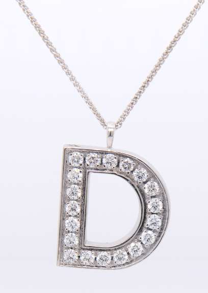 Brilliant White Gold Diamond Initial D Pendant on Chain