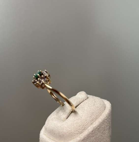 14kt Solid Yellow Gold, Emerald, and Diamond Ring