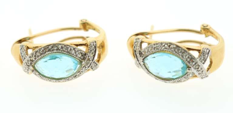 Marquise 18k Gold Topaz Earrings with Diamond studs