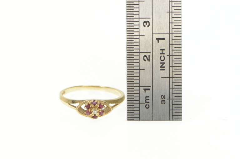 10K Yellow Gold Diamond Ruby Halo Flower Cluster Retro Ring