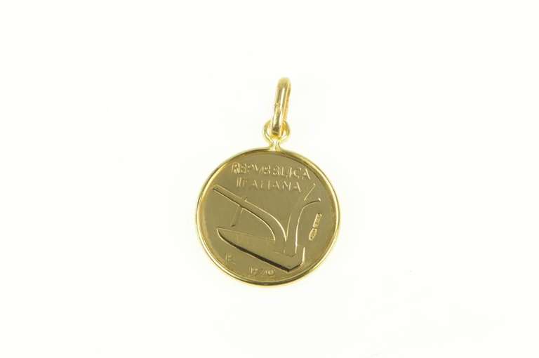 18K Yellow Gold 1970 Italian 10 Lire Gold Tribute Coin Charm/Pendant