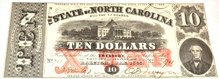 Gem Unc State of North Carolina $10 Oct 20 1863 Series Note. CR 122.
