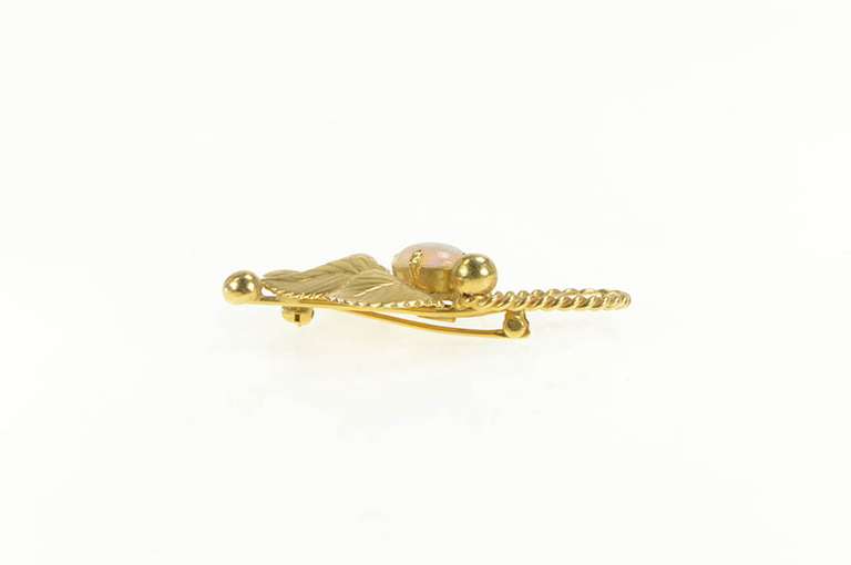14K Yellow Gold Oval Natural Opal Leaf Cluster Statement Pin/Brooch