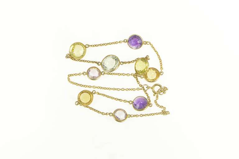 Sterling Silver Citrine Amethyst By the Yard Chain Necklace