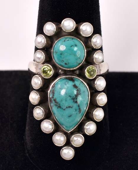 Turquoises Set In Sterling Ring