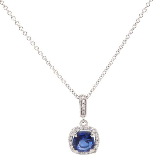 Fantastic 1.40ct Round Sapphire and 0.10ctw Diamond Frame Pendant Necklace