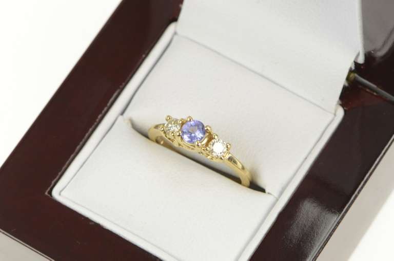 14K Yellow Gold 0.40 Ctw Tanzanite Diamond Three Engagement Ring