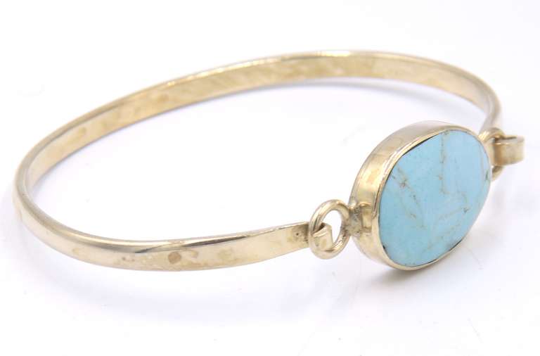 Vintage 925 Sterling Silver Signed Turquoise Bangle