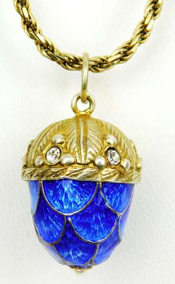 Exquisite Vintage Sterling Enamel Acorn Pendant & Chain