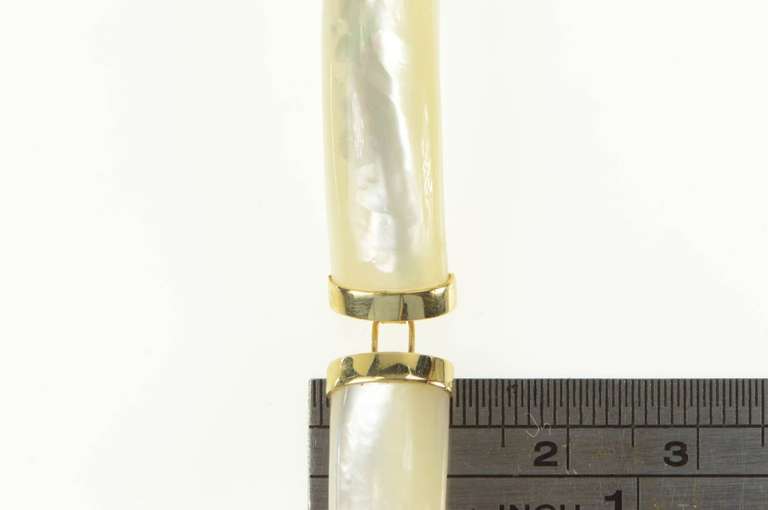 14K Yellow Gold Carved Mother of Pearl Curved Bar Bracelet