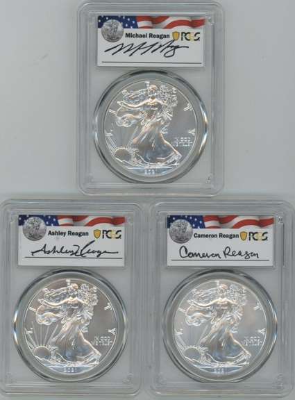 Special 1st Day 2021 PCGS MS70 3-pc Reagan Legacy Silver Eagle Set