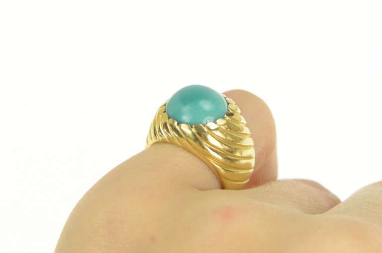 18K Yellow Gold Vintage Turquoise Cabochon Swirl Twist Ring