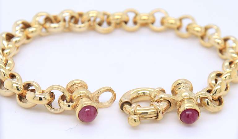 Charming Yellow Gold Rolo Chain Link Toggle Ruby Bracelet