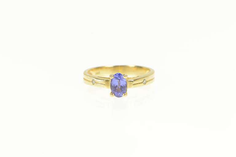 14K Yellow Gold Oval Tanzanite Diamond Accent Vintage Ring