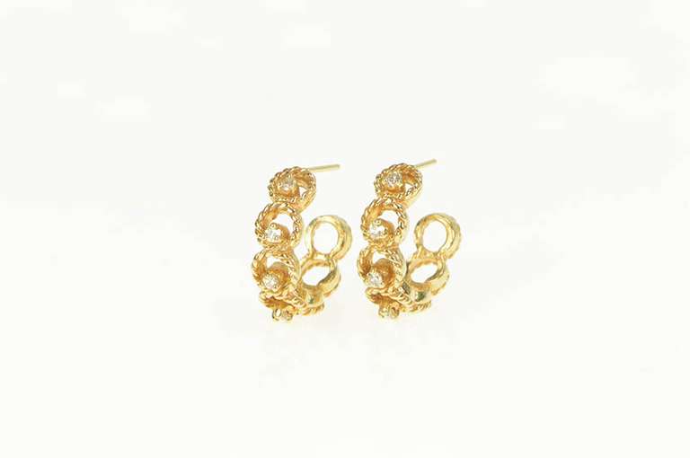 14K Yellow Gold 0.24 Ctw Diamond Circle Rope Pattern Hoop Earrings