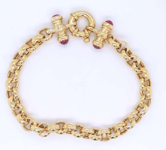 Charming Yellow Gold Rolo Chain Link Toggle Ruby Bracelet