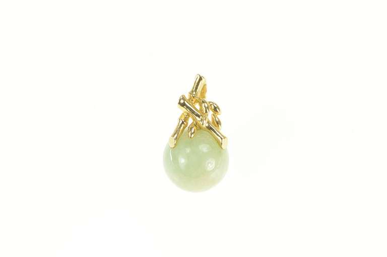 14K Yellow Gold Jadeite Ball Sphere Bamboo Statement Pendant