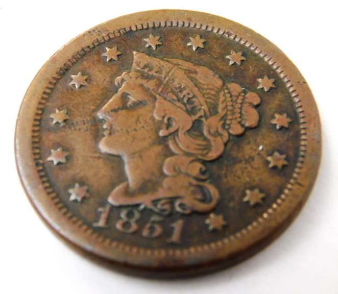 Rare 1851 U.S. Large Cent Coin