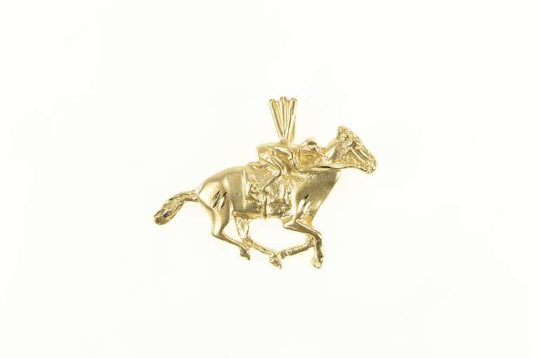 14K Yellow Gold Horse Race Jockey Derby Diamond Cut Charm/Pendant